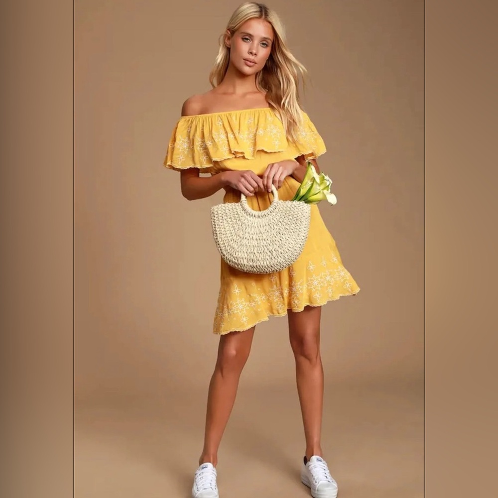 Lulus Layla Ruffle Embroidered Skater Dress